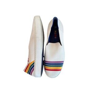 ROTHYS Size 10 Limited Edition SF Pride White‎ Rainbow Stripe Slip On Sneakers